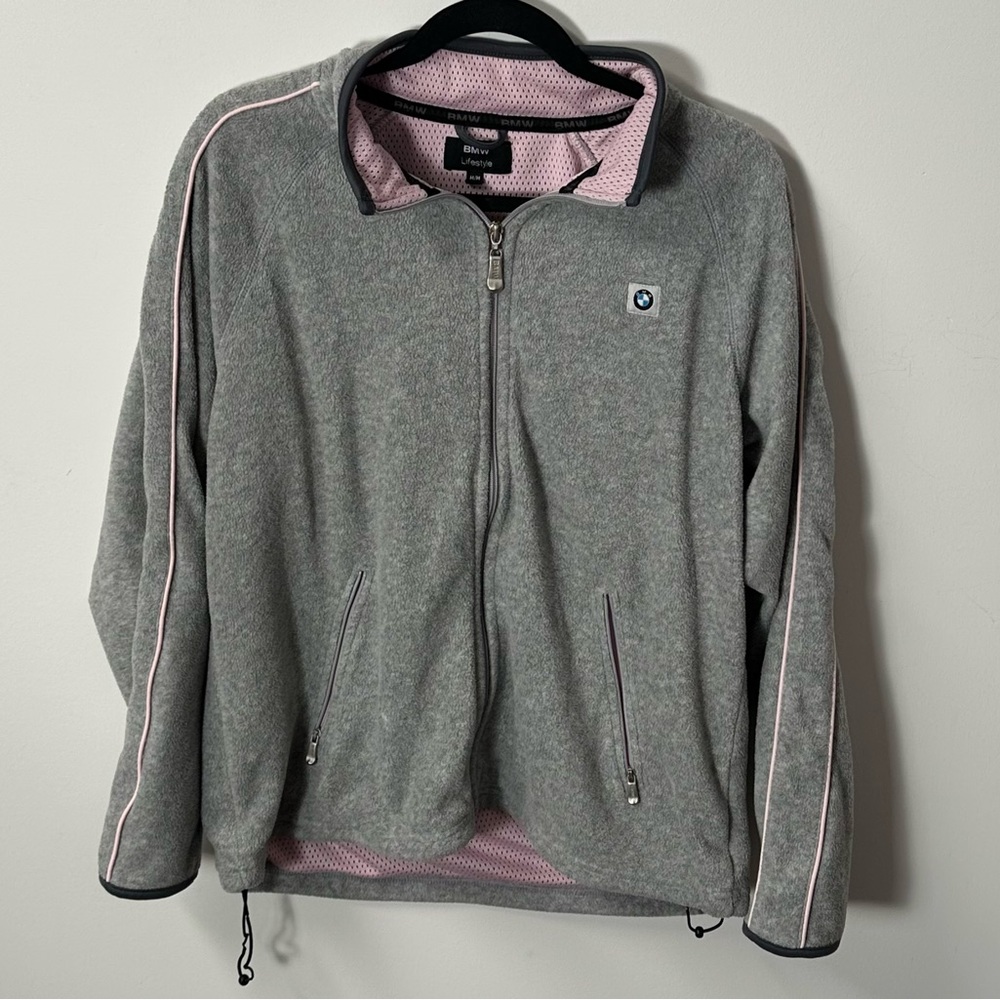 Y2K BMW LIFESTYLE women's grey pink fleece embroidered jacket, M.